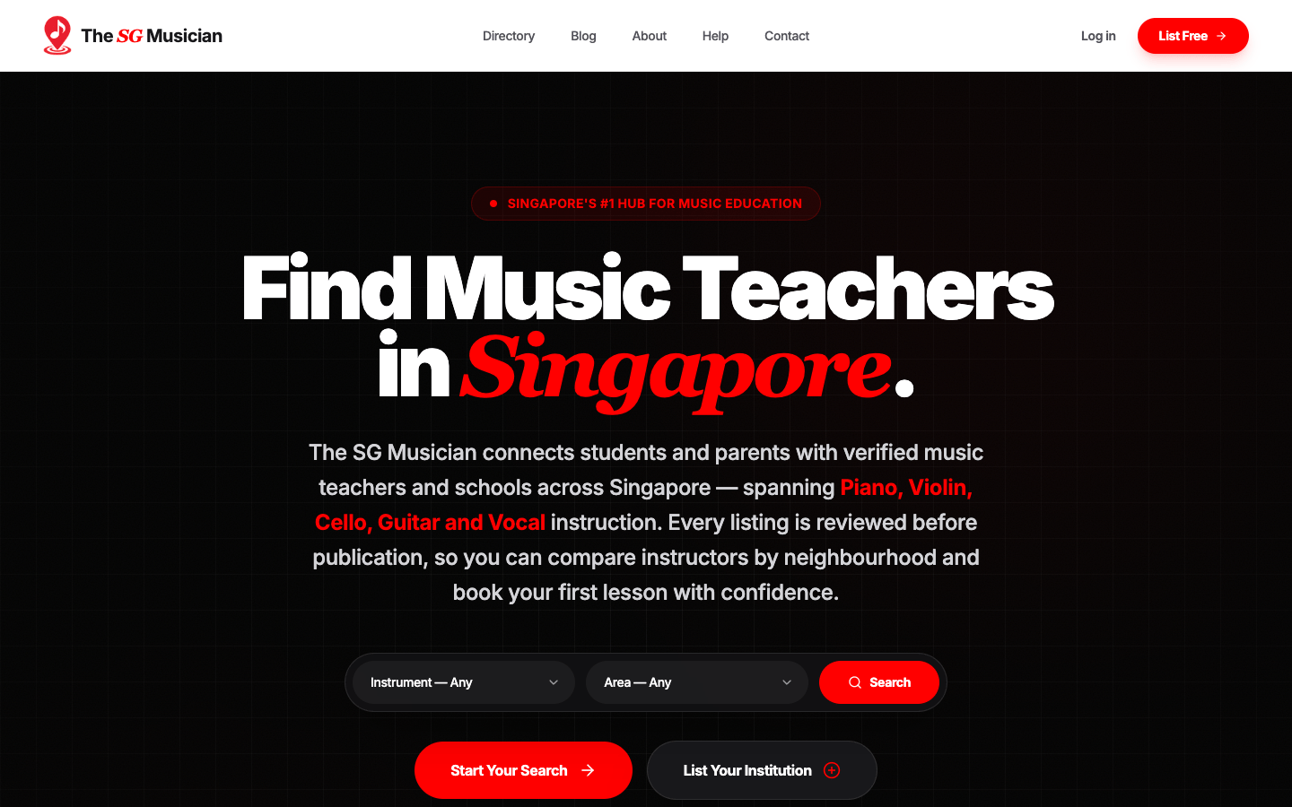 The SG Musician — live site preview